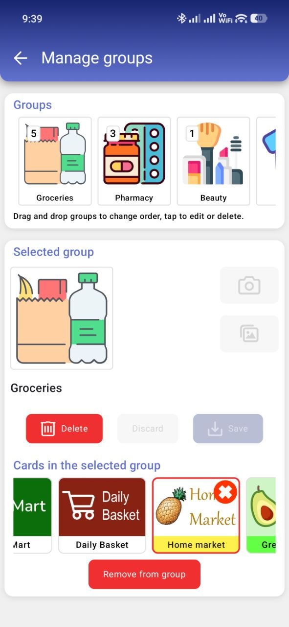Organize cards into groups