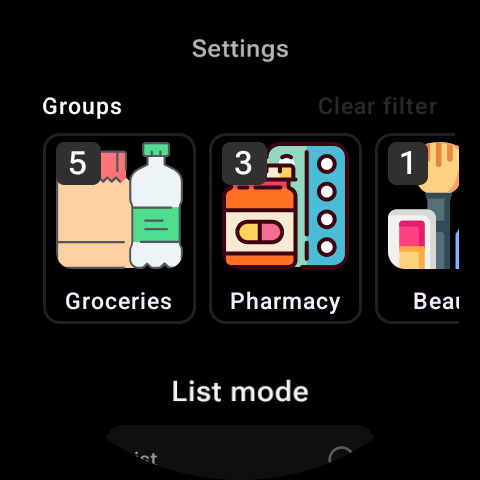 Groups and list modes on the watch